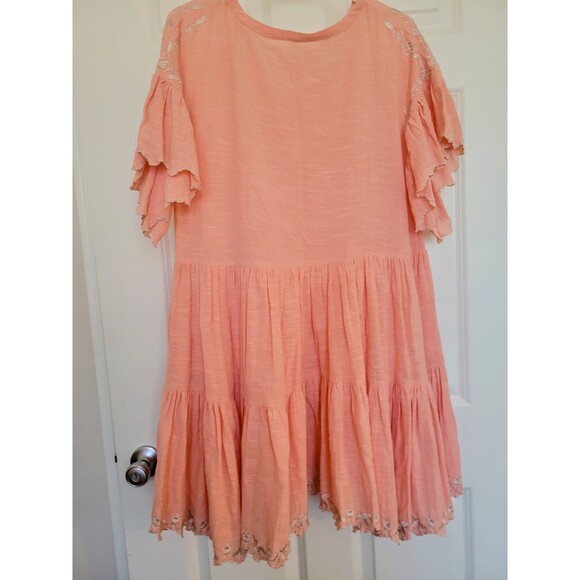 Free People Embroidered Boho Tiered Dress Small - Peach/Coral Festival Peasant - Picture 2 of 6